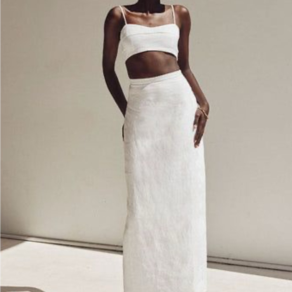 DISSH ROBERTS WHITE LINEN MIDI SKIRT - US4 (AU8) / WHITE